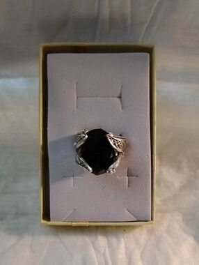 Ottoman Silver Black Spinel Floral Gem Cocktail Ring Size 9